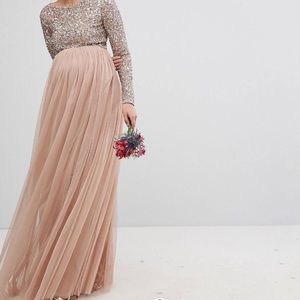 Long Sleeve Sequin Maxi Maternity Dress